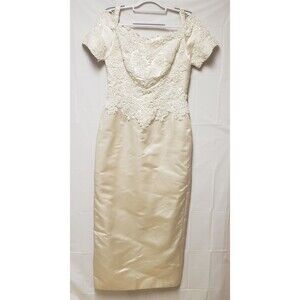 Cream Handmade Sequined Wedding Dress Short Sleeve Romantic Bridal Gown POE